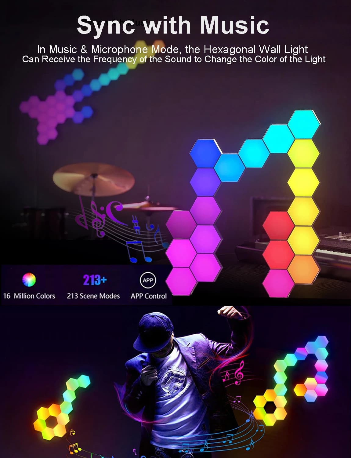 Fivemi RGB applique murale hexagonale intelligente couleur changeante veilleuse ambiante hexagonale 