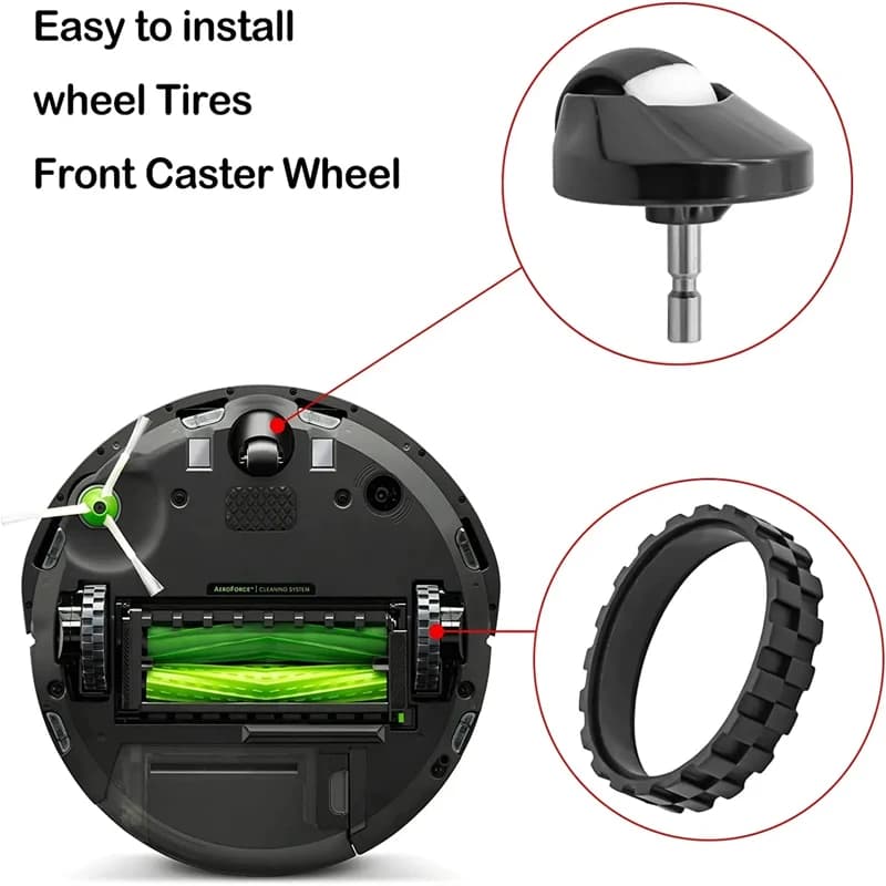 Roue avant coordonnante et TiresSkin pour IRobot Roomba, accessoires de remplacement, I7, I3, J7, E5