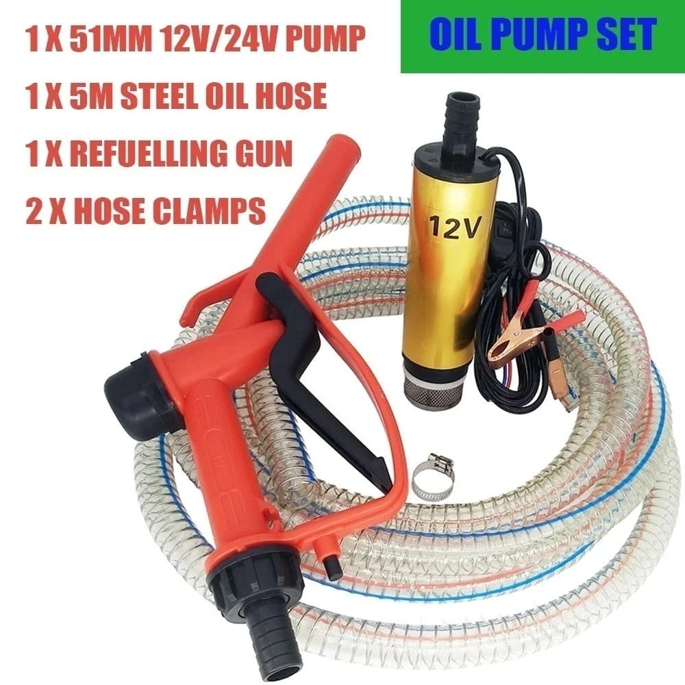 Pompe à huile 2 en 1, pistolet de ravitaillement électrique Submersible, tuyau en acier de 5 mètres,