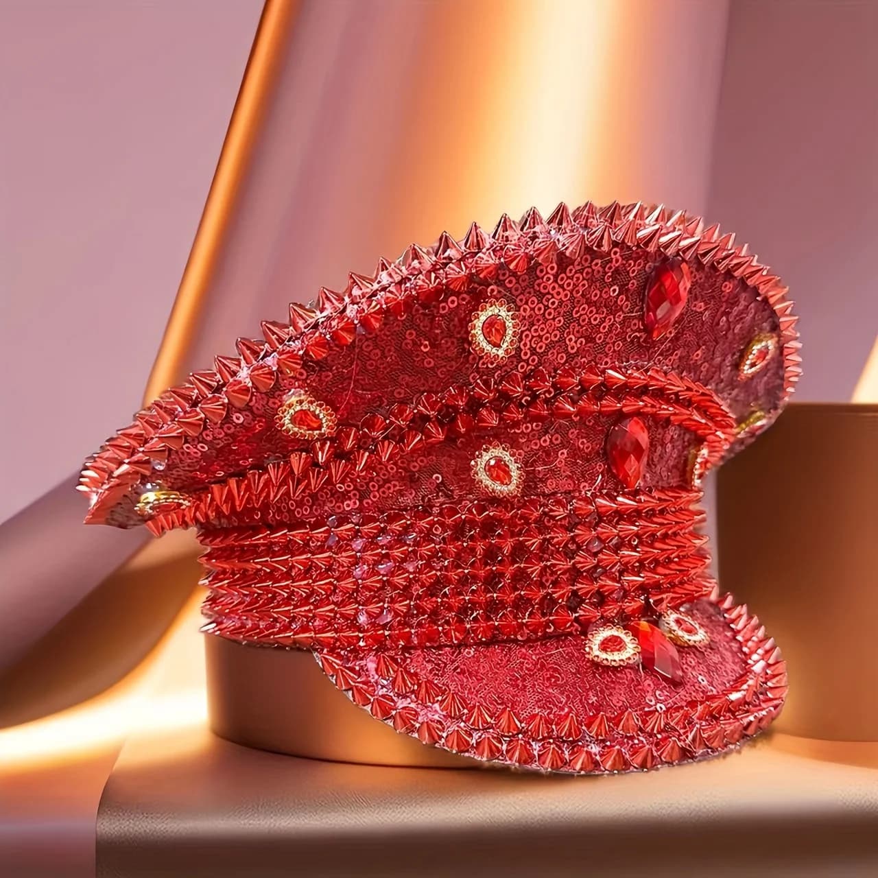 Chapeau de capitaine de Festival de luxe en strass rouge, chapeaux de capitaine militaire de mariage