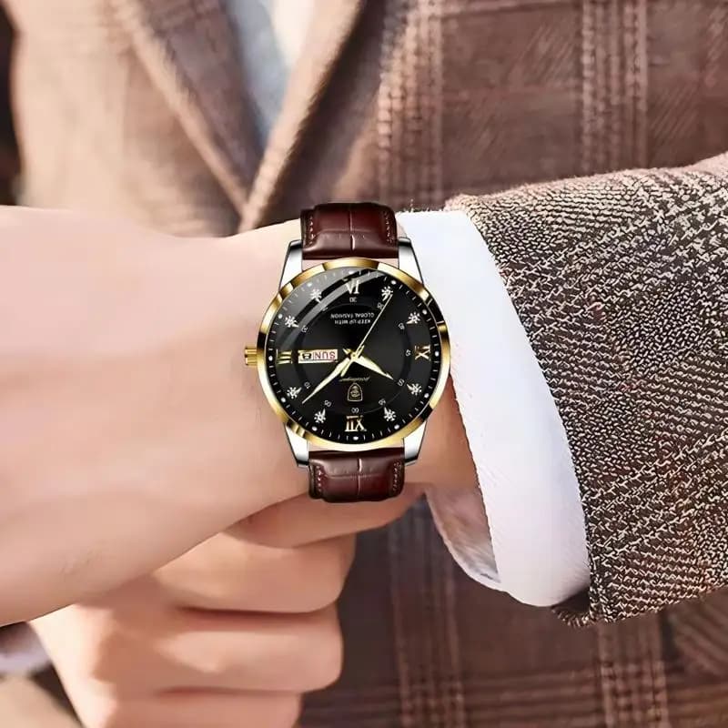 POEDAGAR marque de luxe hommes montres étanche lumineux en cuir Quartz homme montre-bracelet sport d