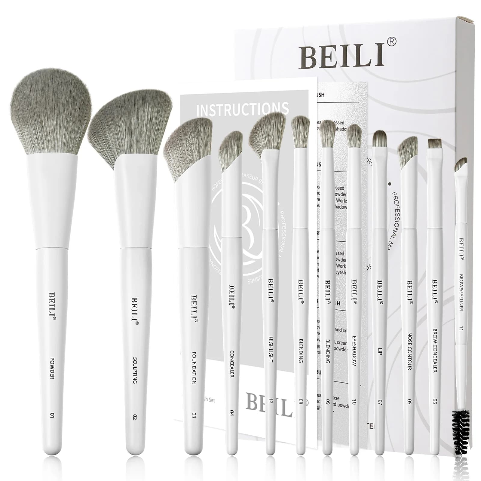 BEILI – ensemble de pinceaux de maquillage professionnels végétaliens, 12 pièces, maïs, bambou, soie