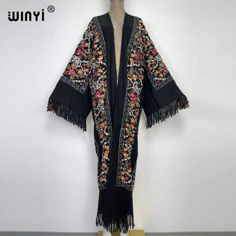WINYI-Pashmina Long Brodé avec Pompon pour Femme, Manteau à Revers, Pardessus Optique Chaud, Taille 
