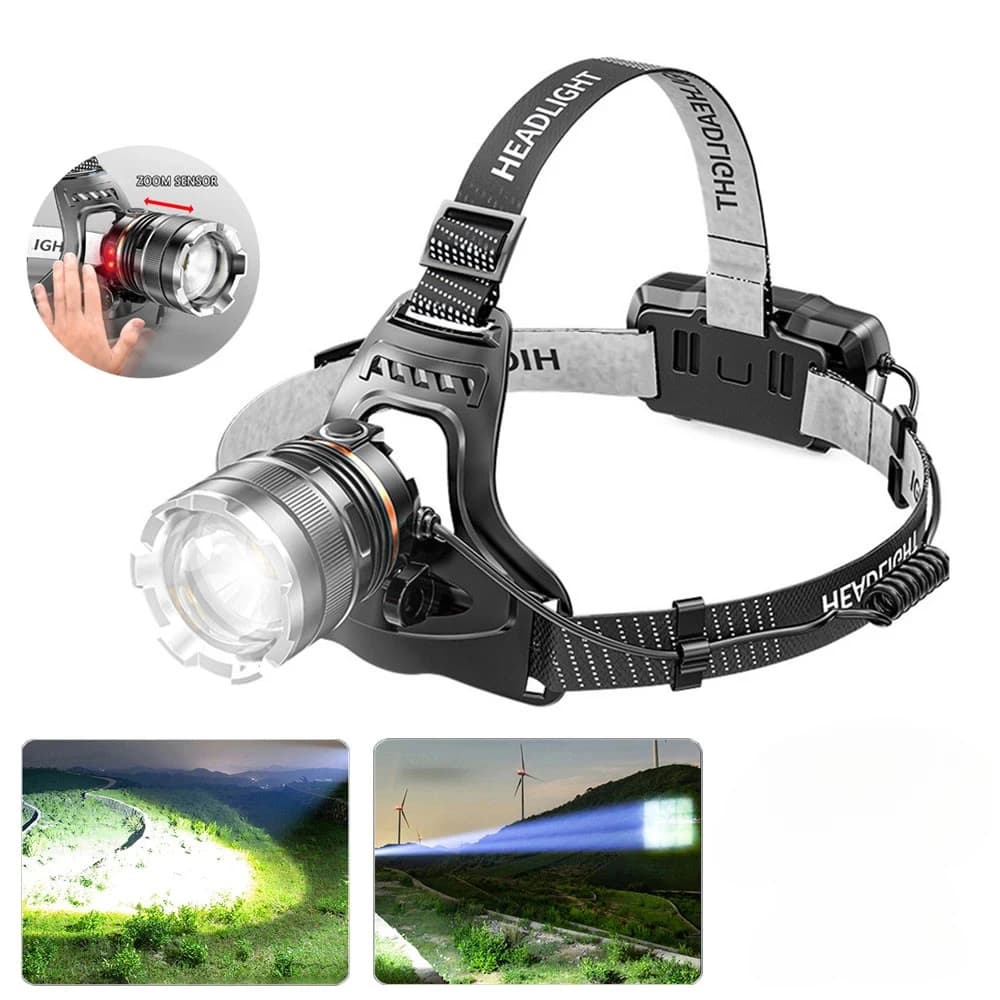 XHP50 LED Capteur Phare Étanche Tête Lumière Rechargeable Pêche À La Recherche Camping Tête lampe de