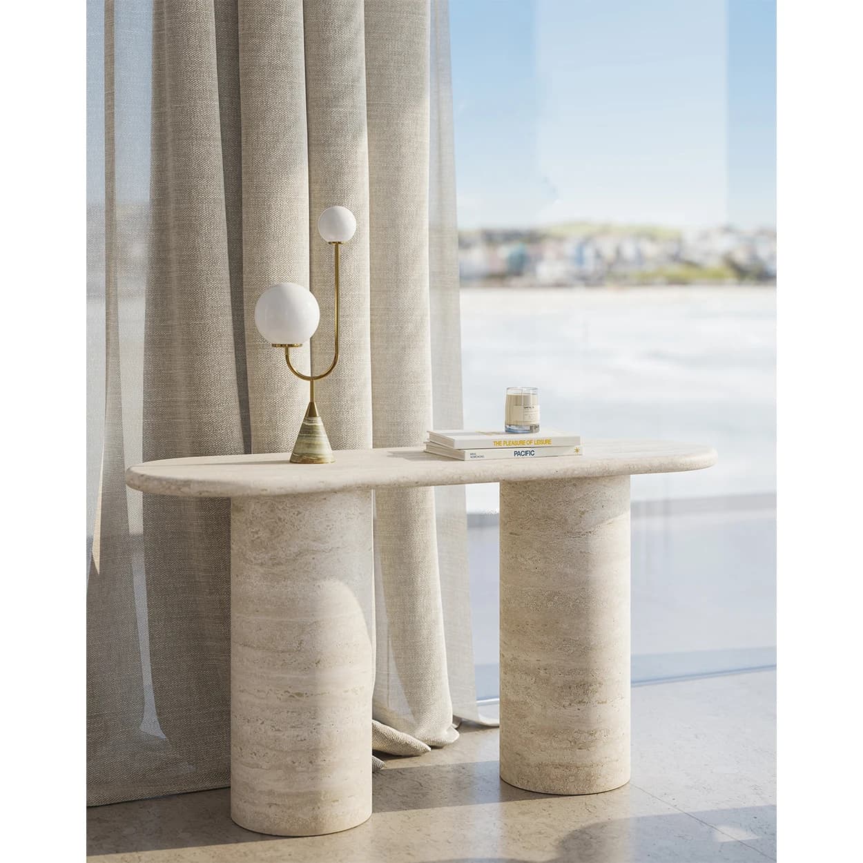 Table Console en travertin Beige moderne, meubles de salon en pierre naturelle, Table d'entrée de co