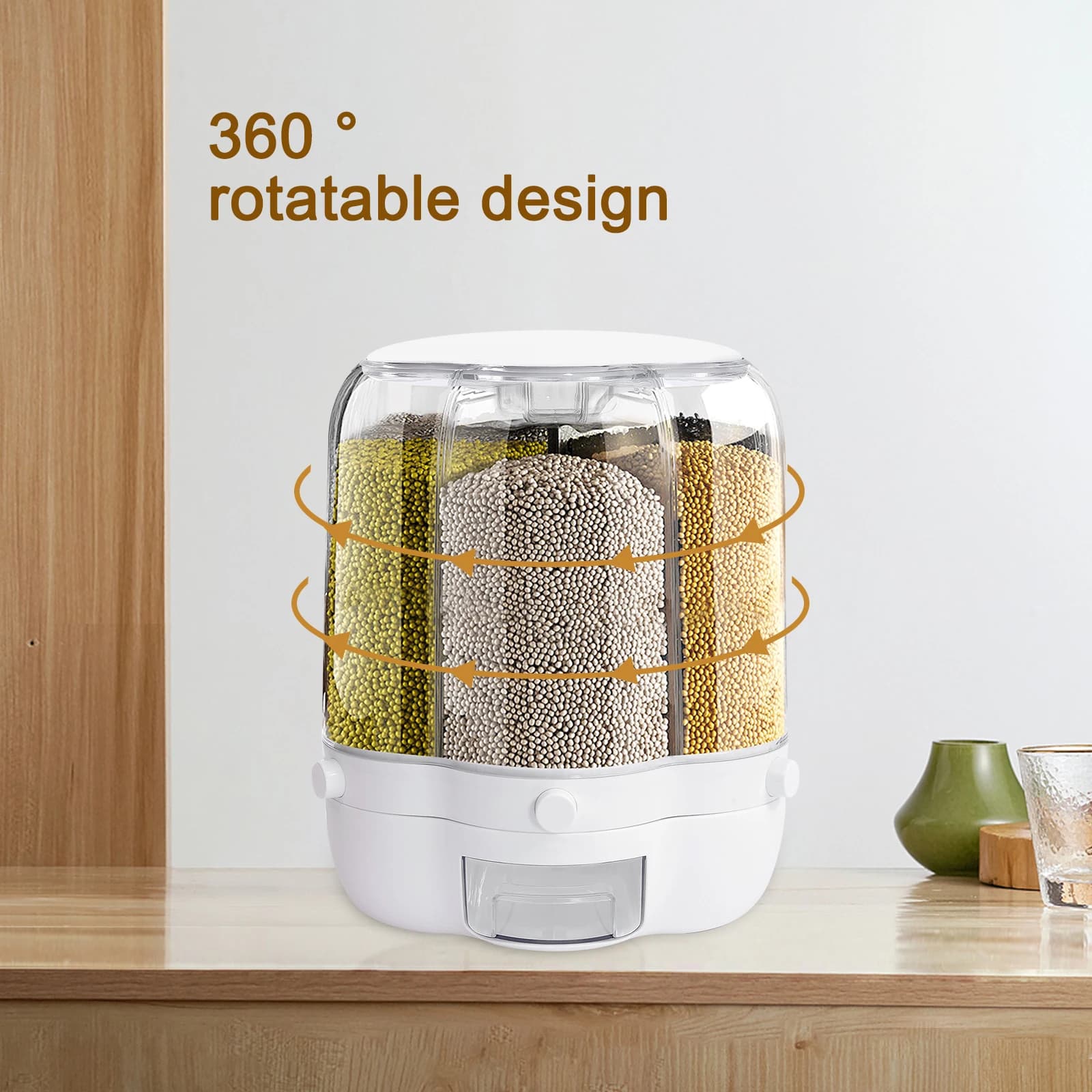 Distributeur Rotatif de Riz à 6 Grilles, Récipient de Rangement pour Grains Entiers, avec Couvercle,