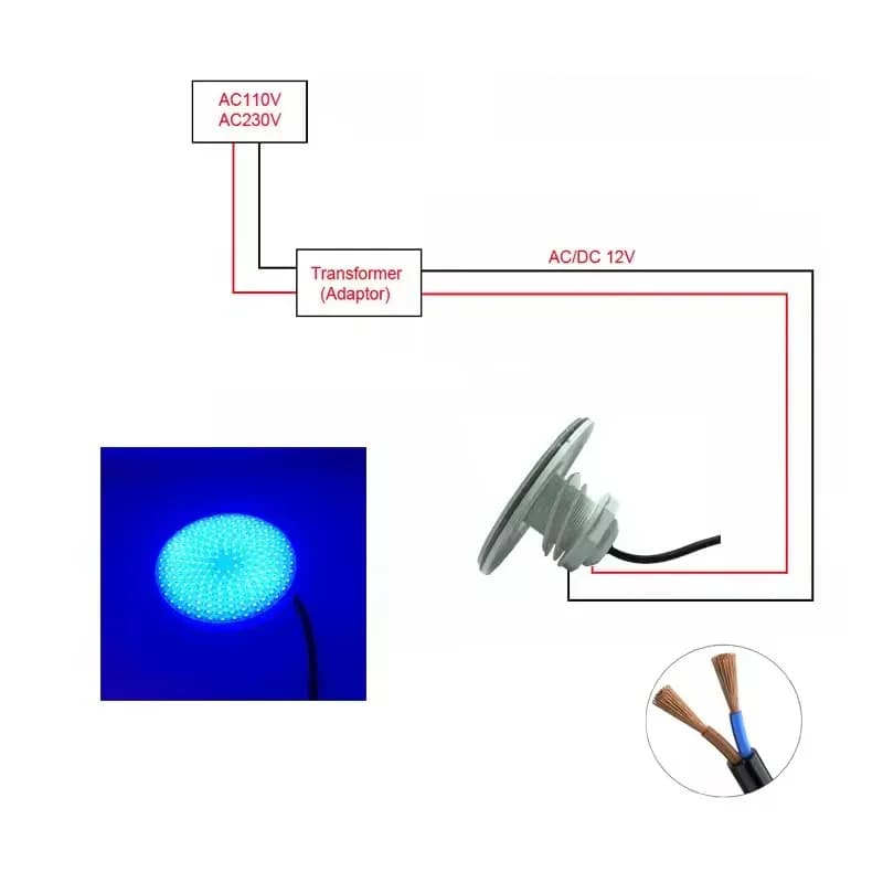 Lumières LED pour piscine 18W 25W 35W 12V, projecteur de fixation de fil en plastique rempli de rési