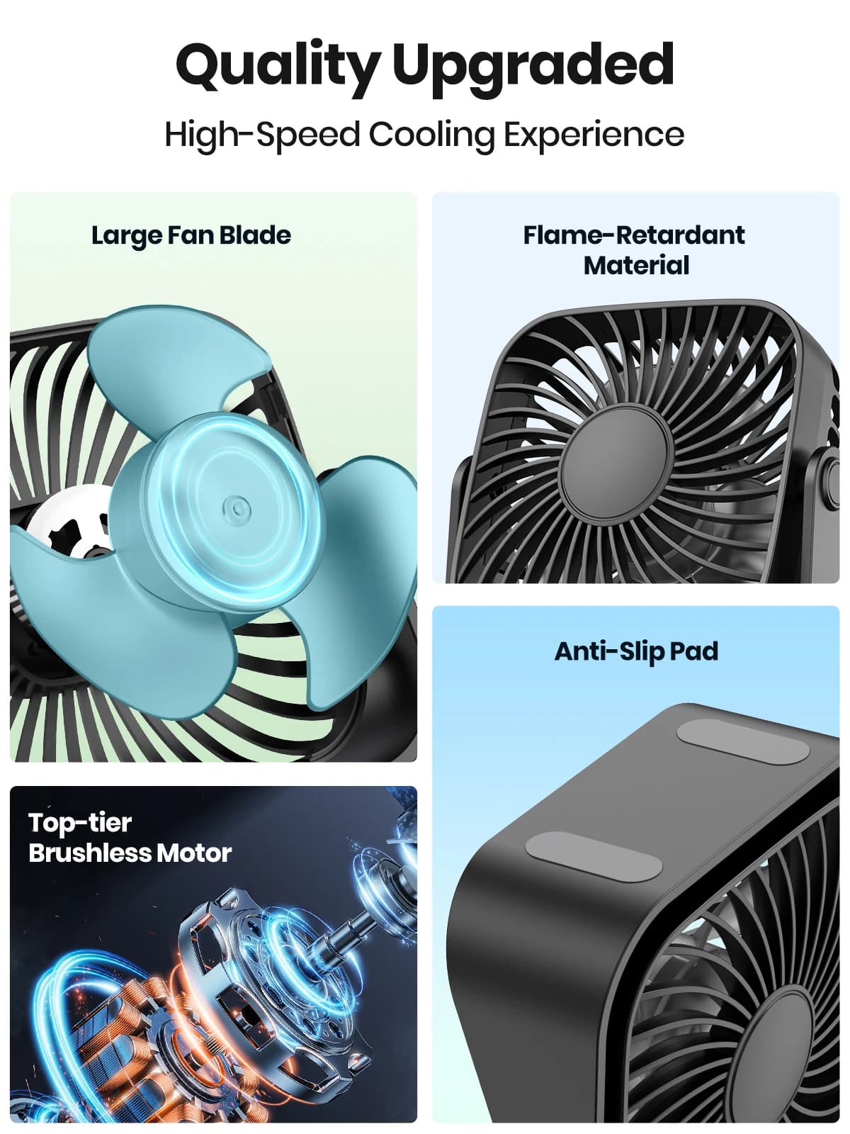 TOPK Mini ventilateur portable USB de 4 pouces pour le camping, ventilateur personnel de table de bu