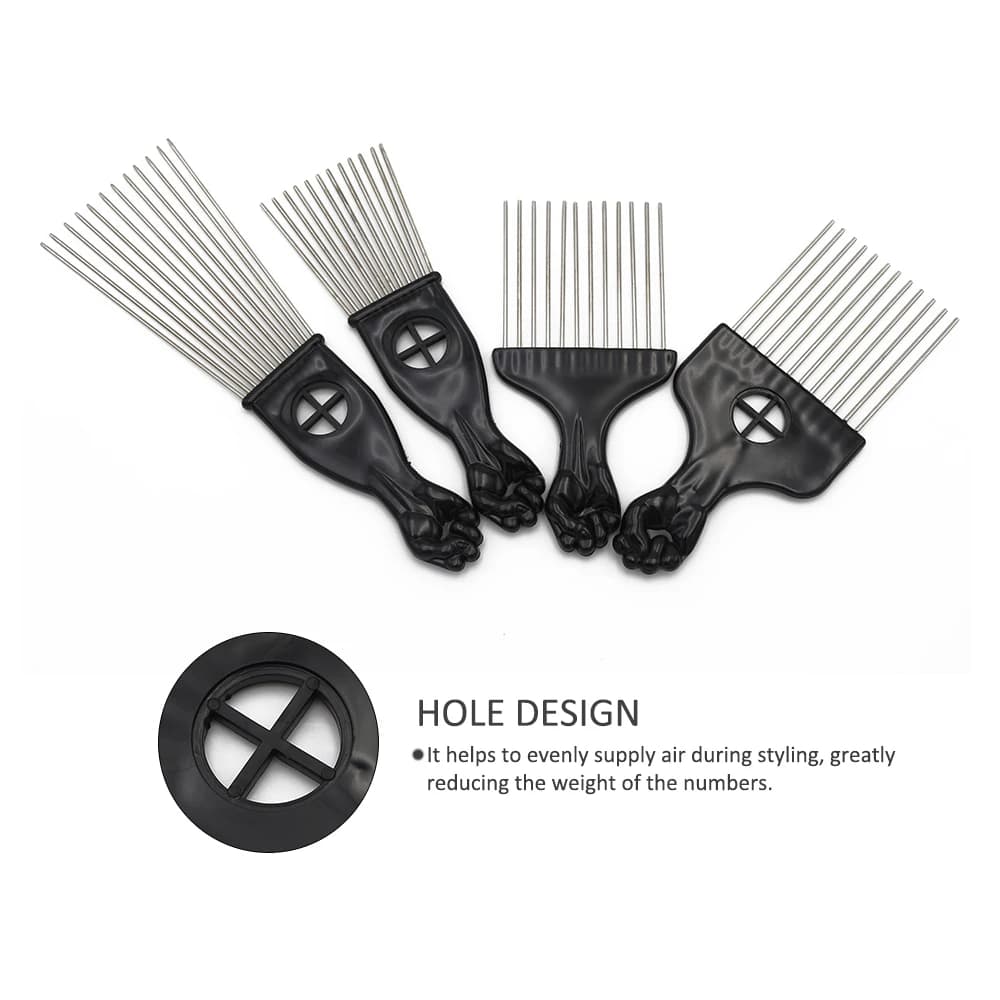 Peigne fourchette Afro en acier inoxydable, brosse de coiffure à dents larges, épingles métalliques,
