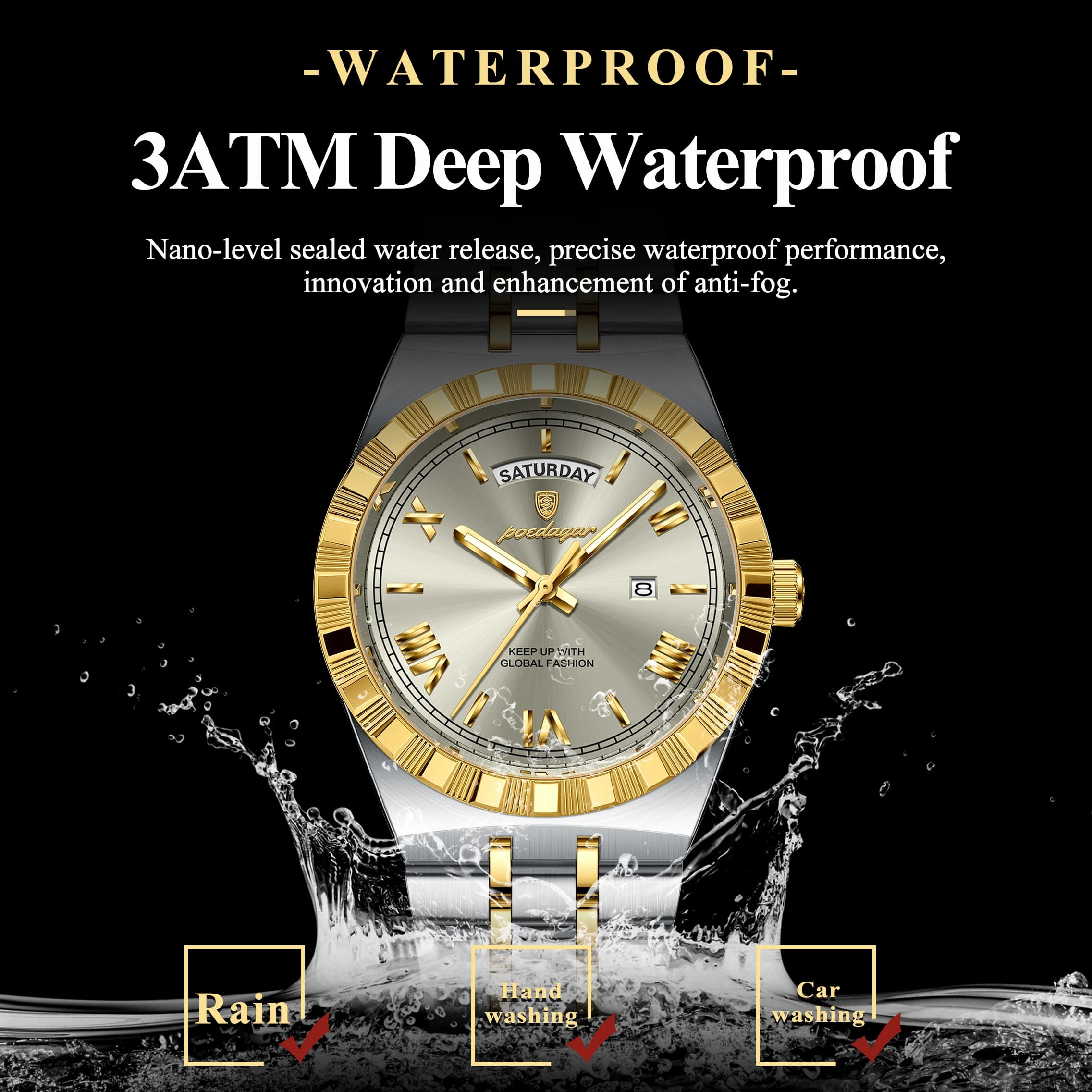 POEDAGAR mode affaires montre pour hommes lumineux étanche semaine Date luxe homme montre-bracelet e