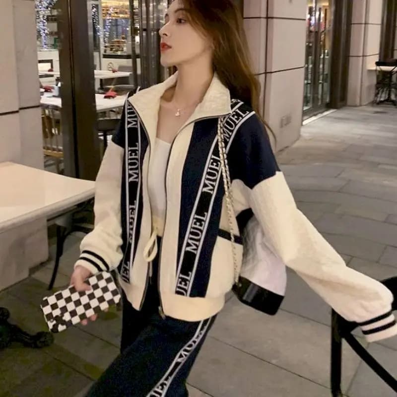 Ensemble cardigan et pantalon de survêtement pour femme, veste sweat-shirt, olympiques deux pièces, 