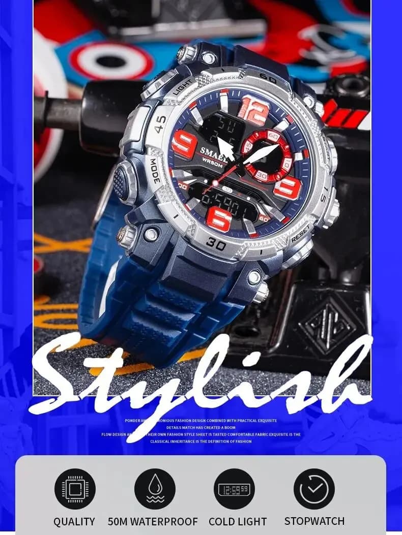 SMAEL-Montre à quartz étanche pour homme, chronomètre, montres LED, horloge masculine, montres de sp