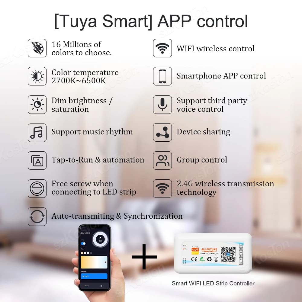 Tuya WiFi contrôleur LED intelligent DC5V-24V RGB/RGBW/RGBCCT variateur couleur unique bande LED tél