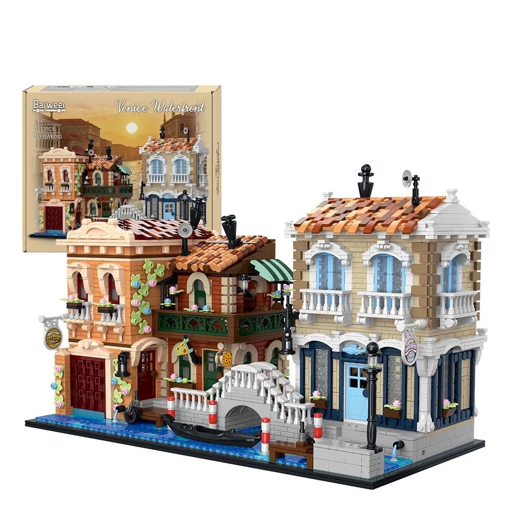 Kit de construction de briques modulaires LED pour maison en bord de mer de Venise, vue sur la rue d