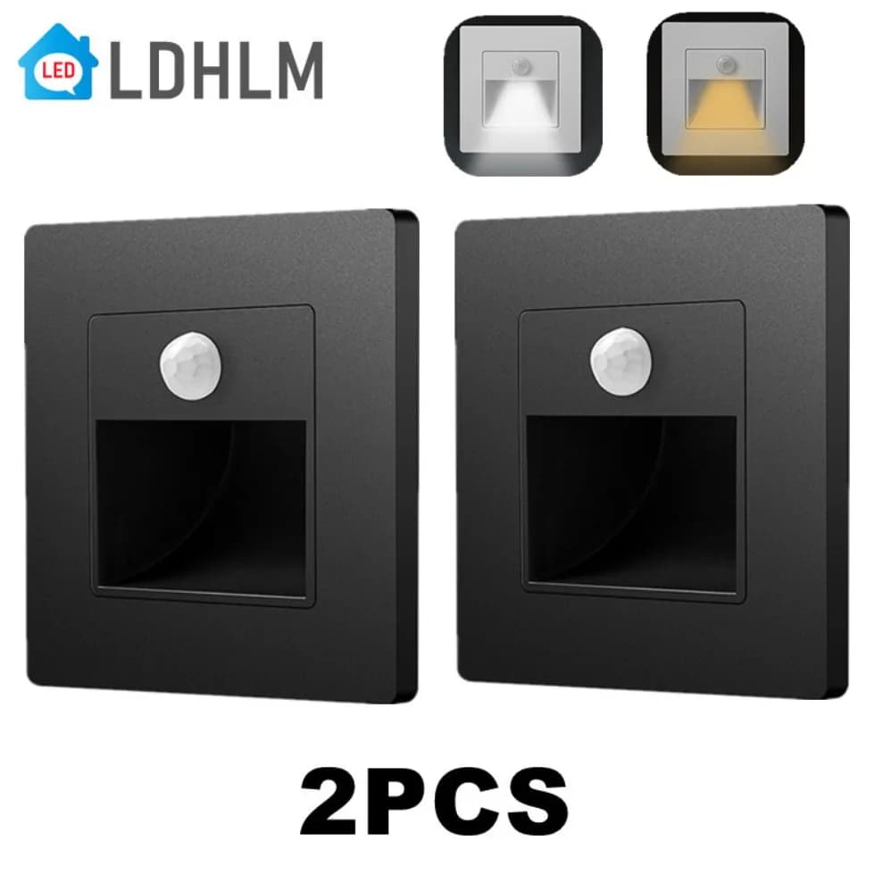 Applique murale LED encastrée avec capteur de mouvement PIR, lumière pour escalier, AC85-265V, éclai