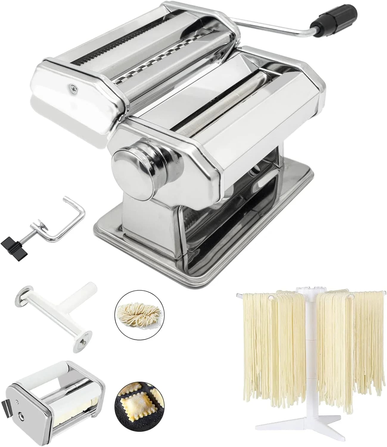 Ensemble de fabrication de pâtes avec fixation pour raviolis et support de séchage