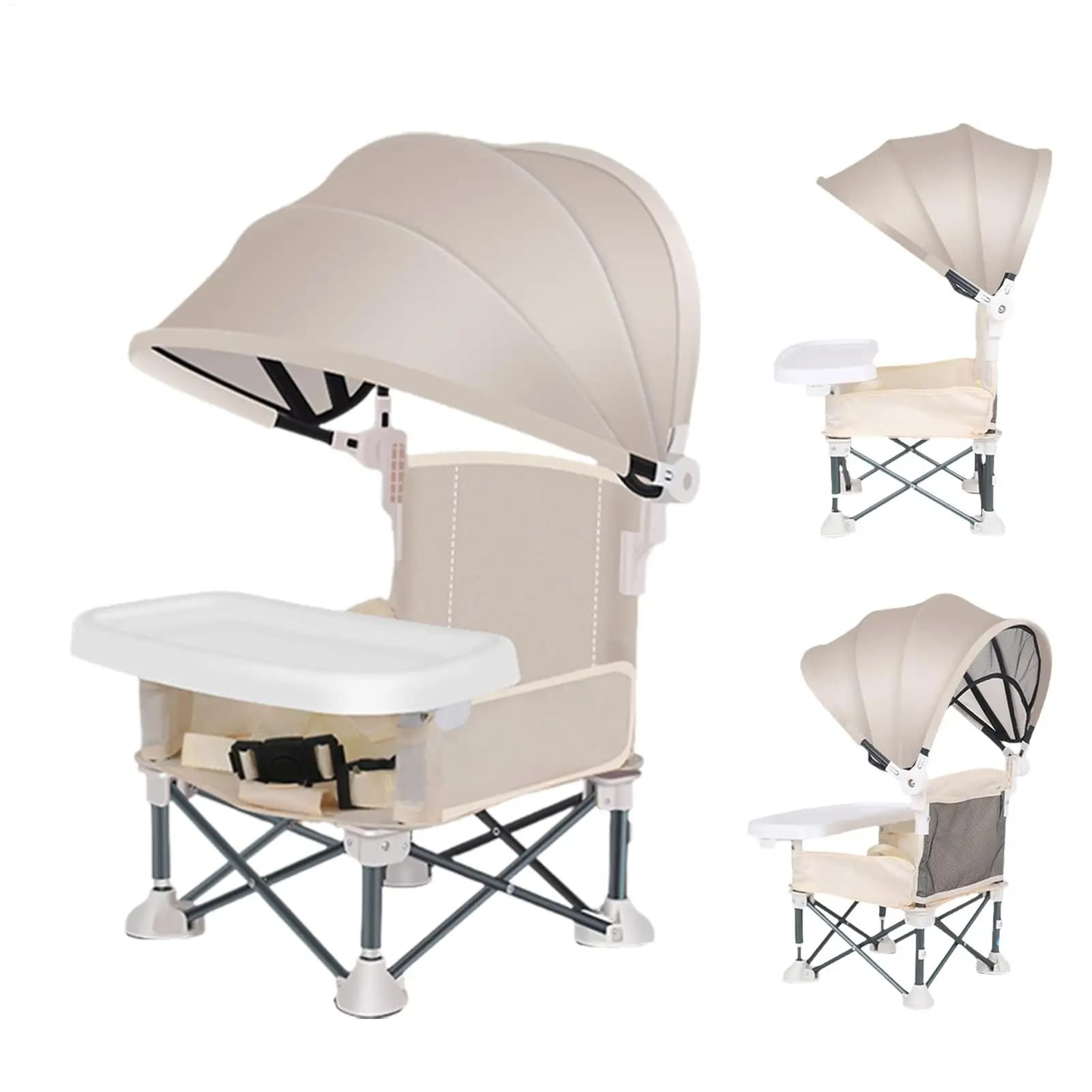 Chaise d'alimentation pliable pour bébé, rehausseur d'alimentation avec pare-soleil et plateau amovi