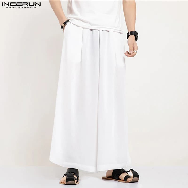 INCERUN hommes pantalons à jambes larges couleur unie jogging ample taille élastique pantalon hommes
