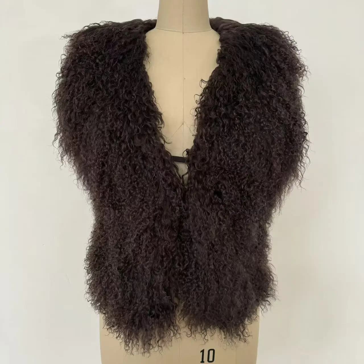Gilet en vraie fourrure de mouton mongole pour femmes, Streetwear, haut à col licou en vraie fourrur