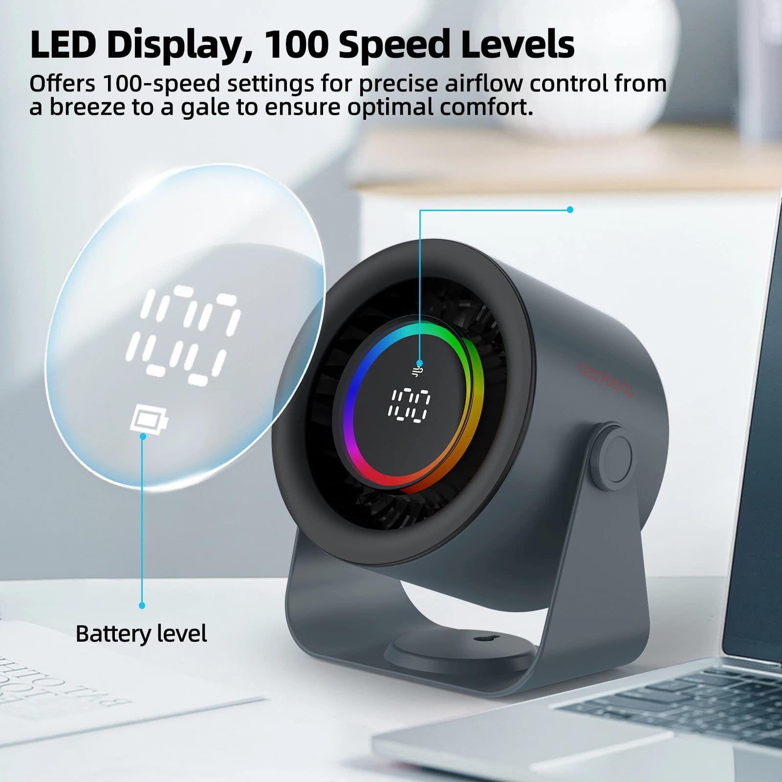 GOOJODOQ Ventilateur de bureau 4000 mAh Vitesse réglable silencieuse ​ ​ Ventilateur de circulation 
