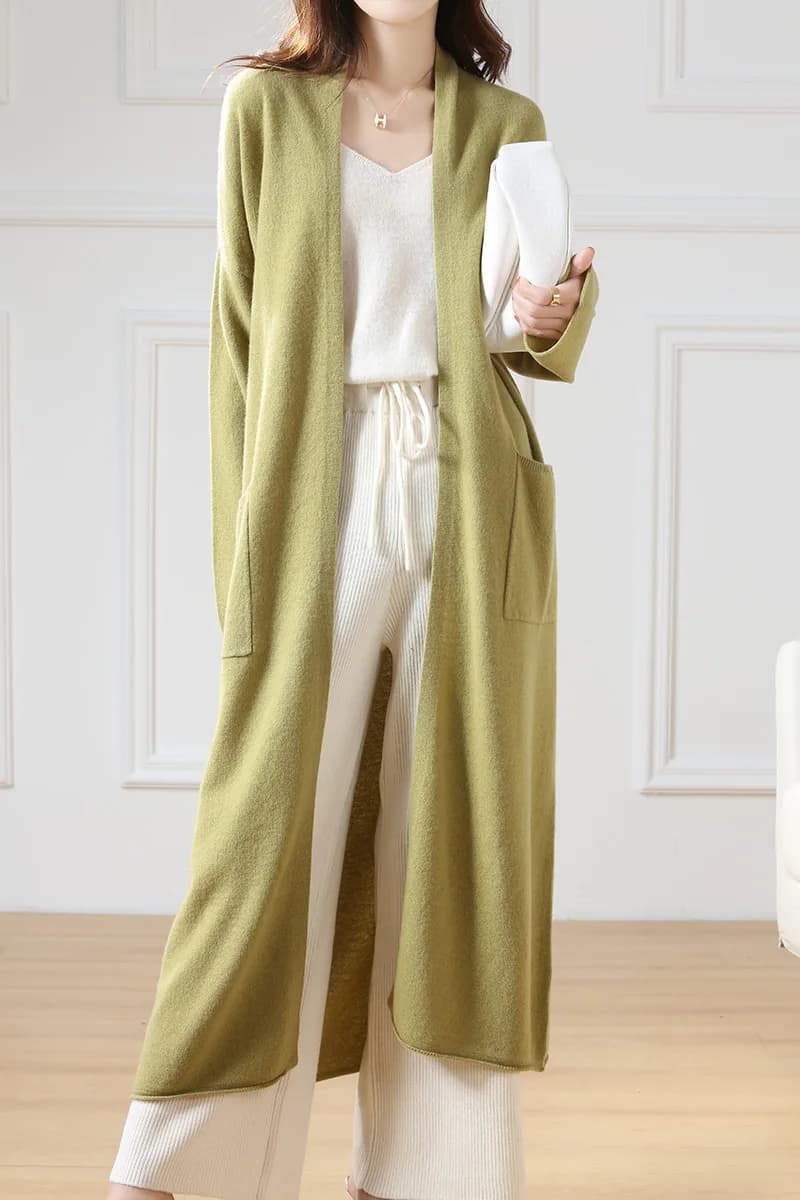 Cardigan en laine à col en V pour femme, pull 100% laine, monochromatique, mode féminine, long, tric