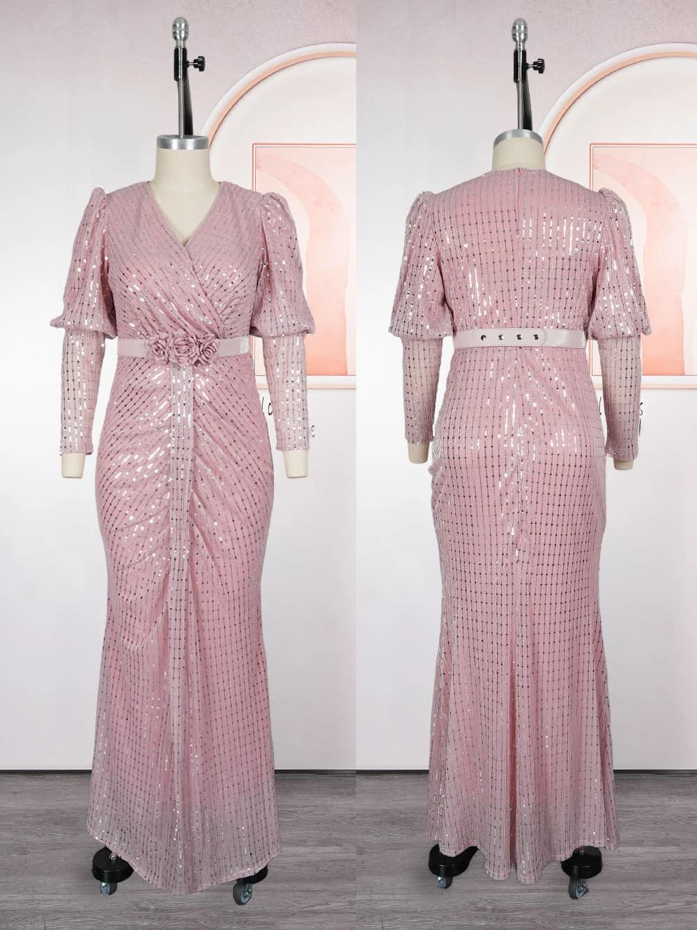 Robes longues élégantes à manches longues pour femmes, robes de soirée de luxe à sequins, robes de m