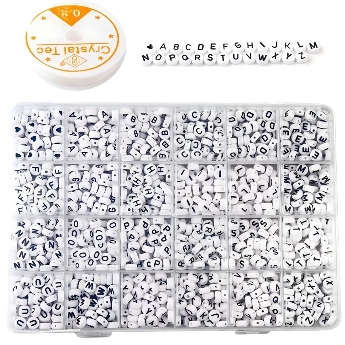 1200 pièces de perles rondes avec lettres pour la fabrication de bijoux, avec ligne de cristal, Kits