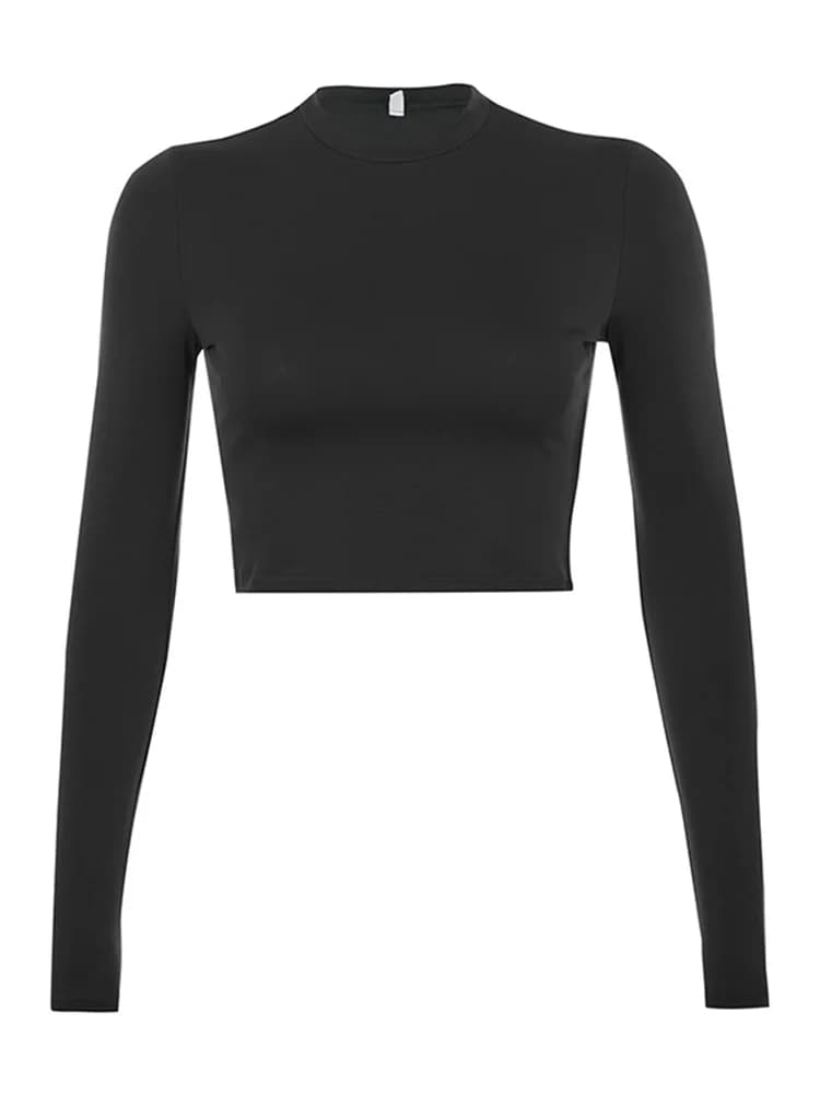 T-shirt basique à manches longues pour femmes, haut court décontracté, mode coréenne pour dames, mon