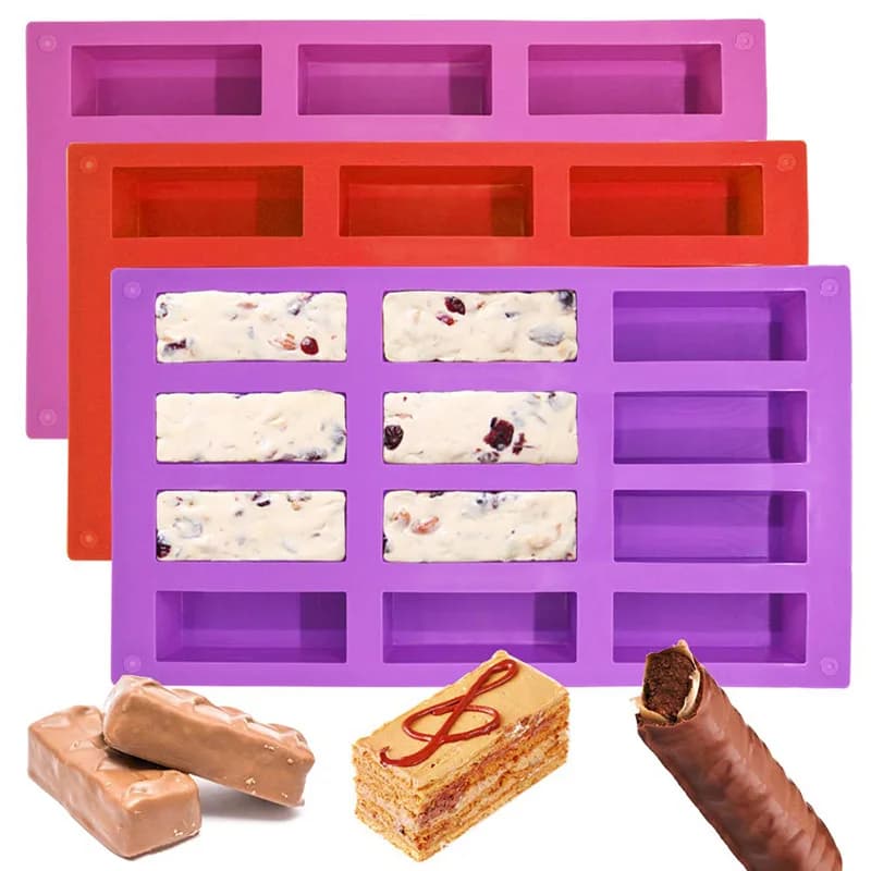 Moule en silicone pour barres de céréales de couleur aléatoire,Moule rectangulaire à 12 cavités pour