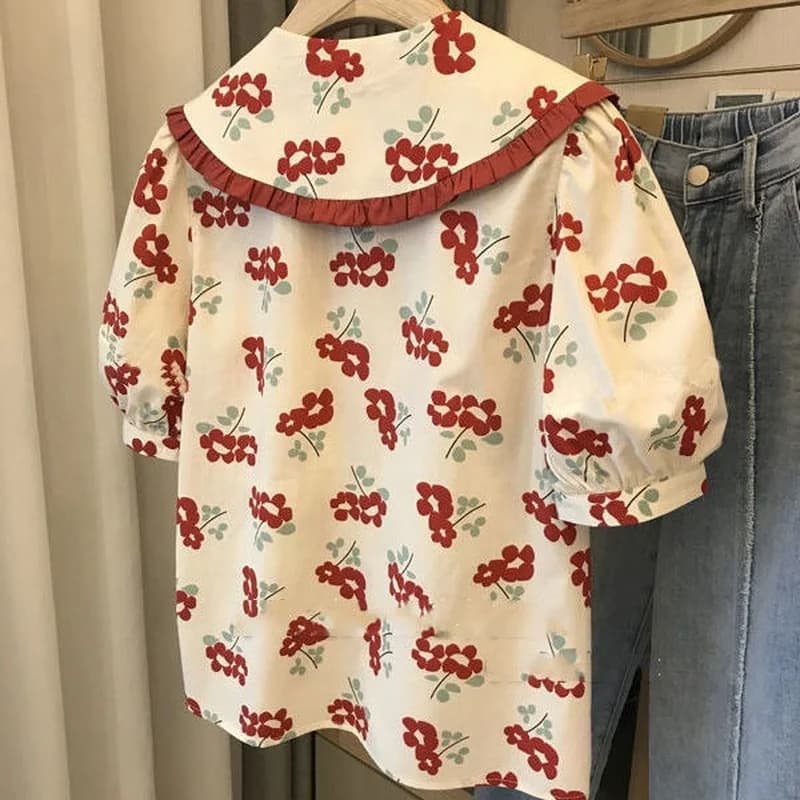 Chemises à fleurs pour femmes, mode coréenne, étudiants doux, Kawaii, Simple, All-Match, Chic, Doux,