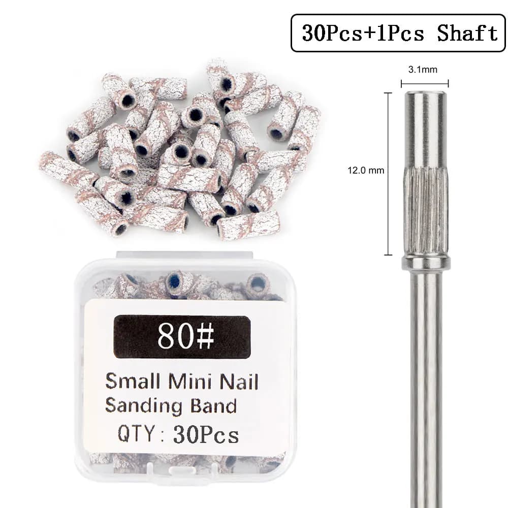 30 pièces 3.1MM Mini bandes de ponçage pour ongles avec arbre 3/32 "forets pour ongles bandes de sab