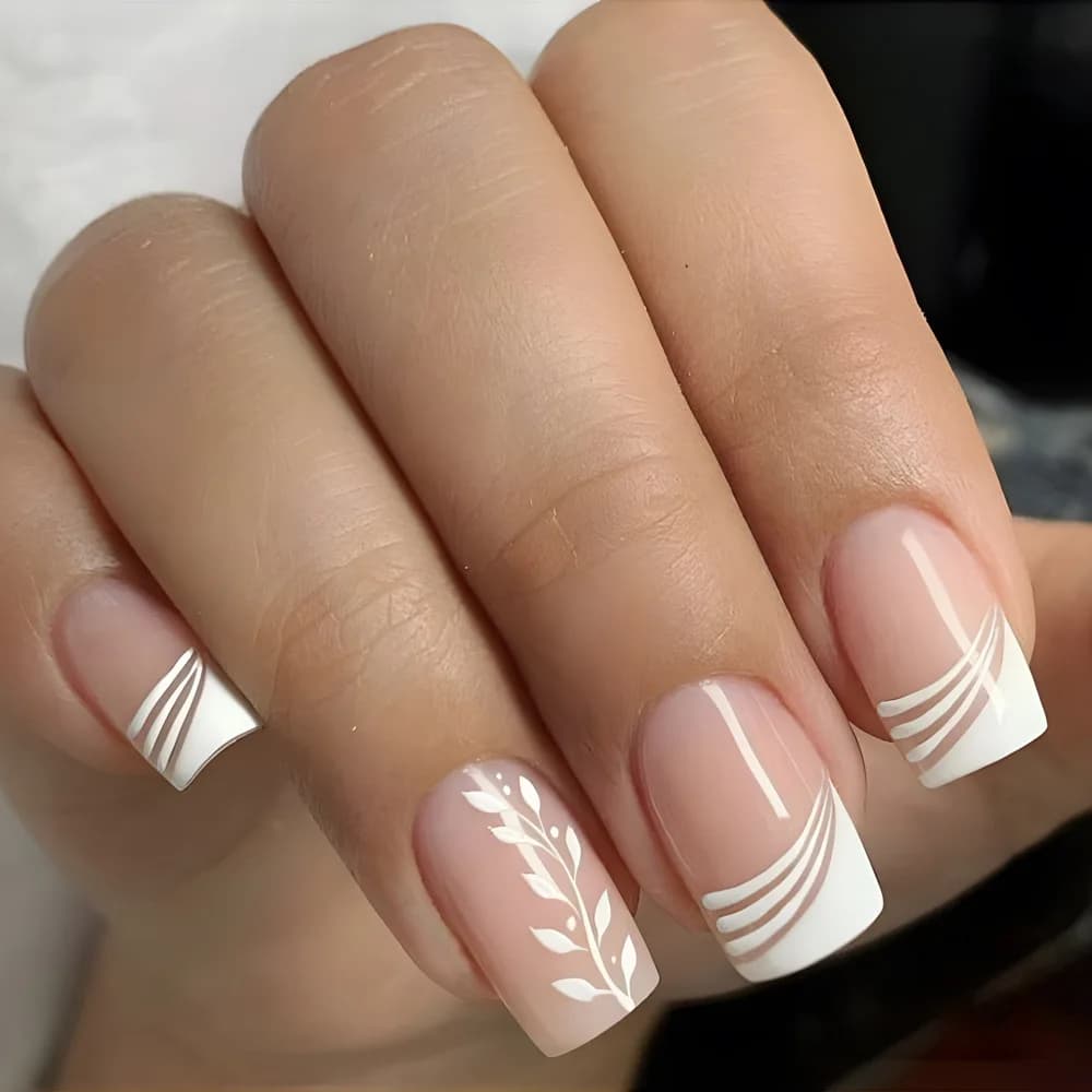 Faux ongles à tête carrée Simple, avec colle gelée, dégradé rose et blanc, presse française sur faux