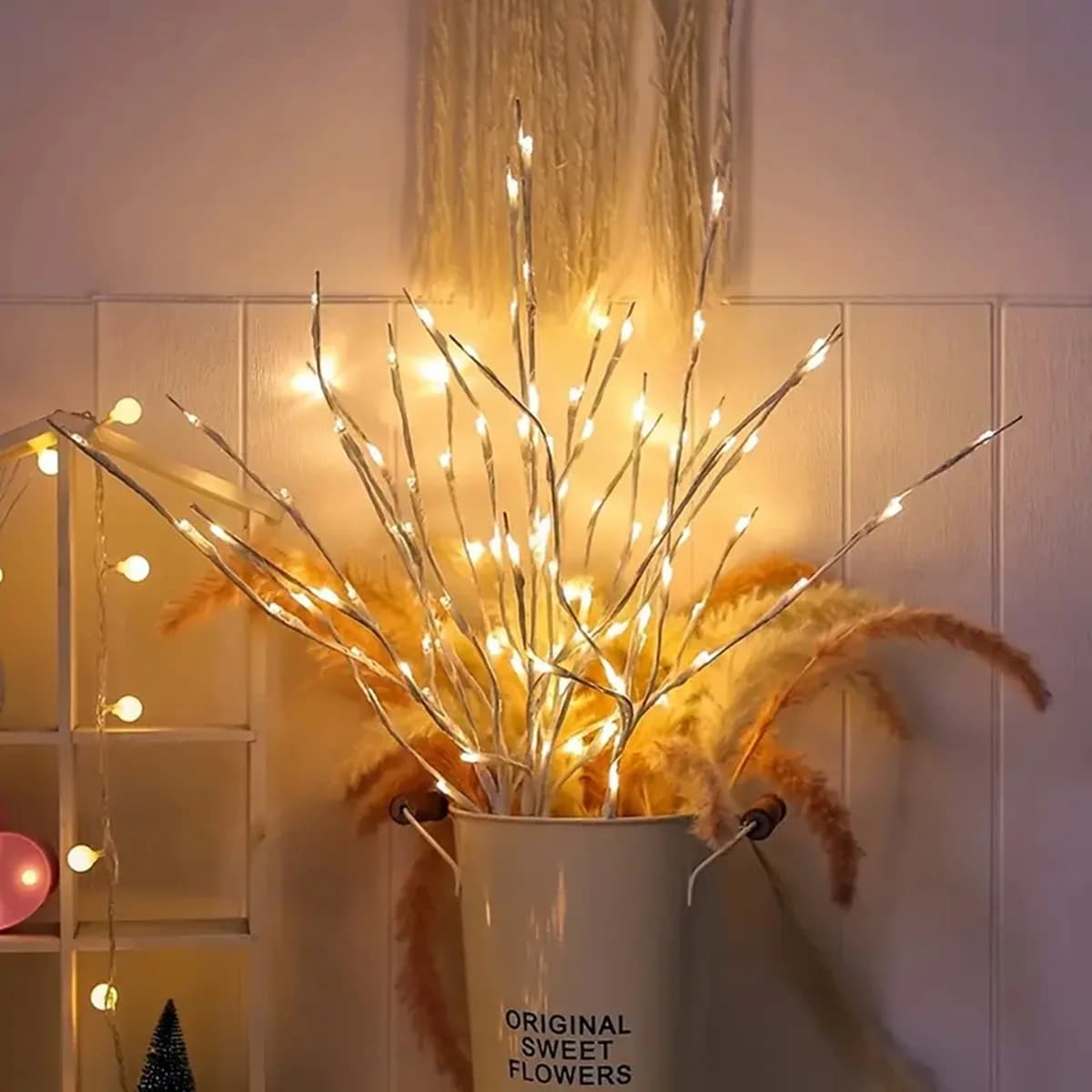 Lumière LED de branche de bouleau blanc, lumières de fête à piles, décoration de mariage, lumières e