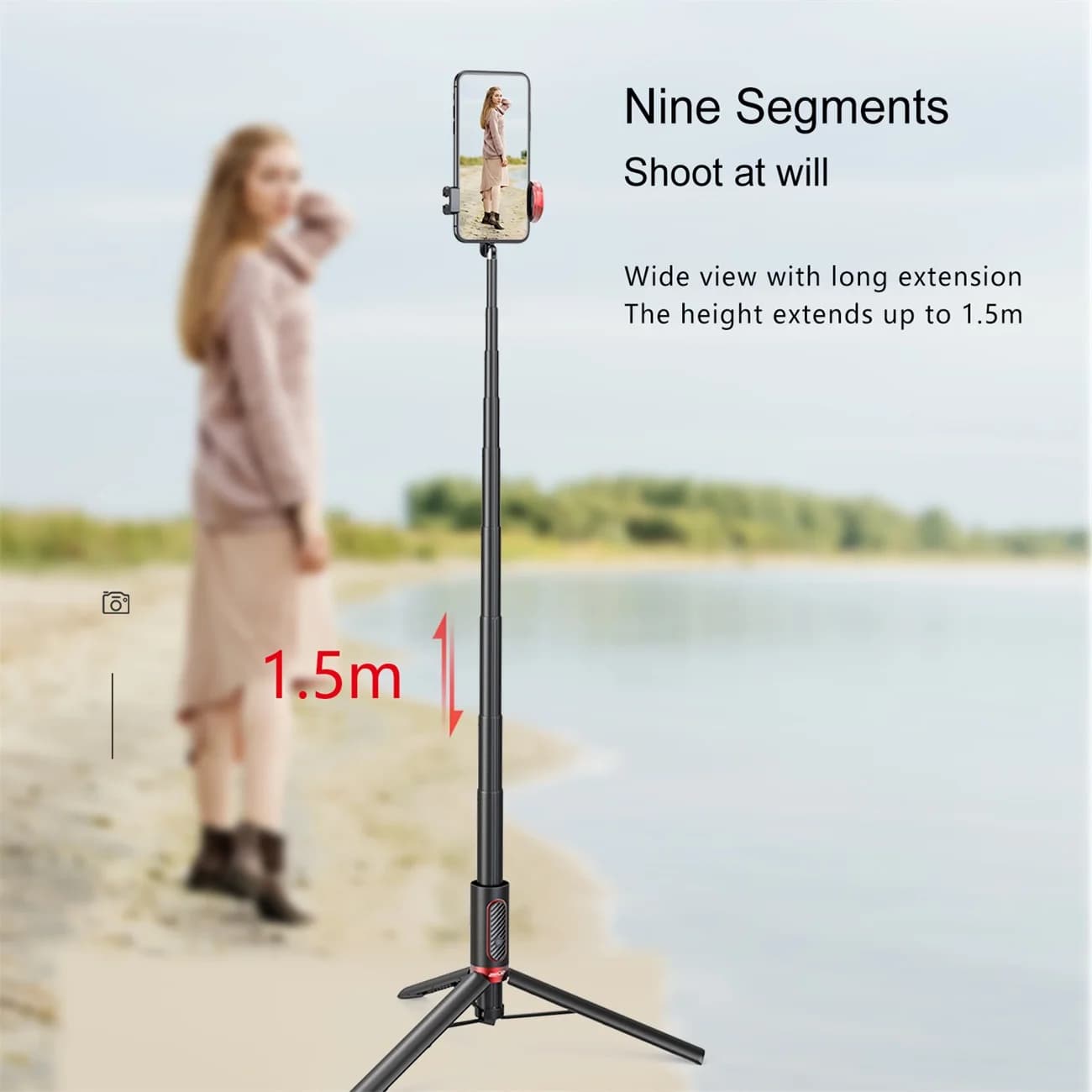 Trépied perche à Selfie sans fil 150cm/81cm, support de téléphone, trépied pour Mobile, extensible, 