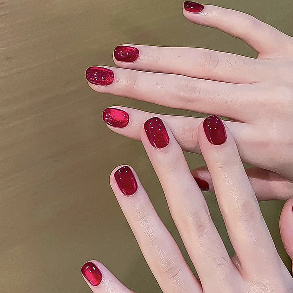Vernis à ongles Gel œil de chat rouge rubis, vin rouge cerise Dopamine paillettes, tremper LED/UV, m