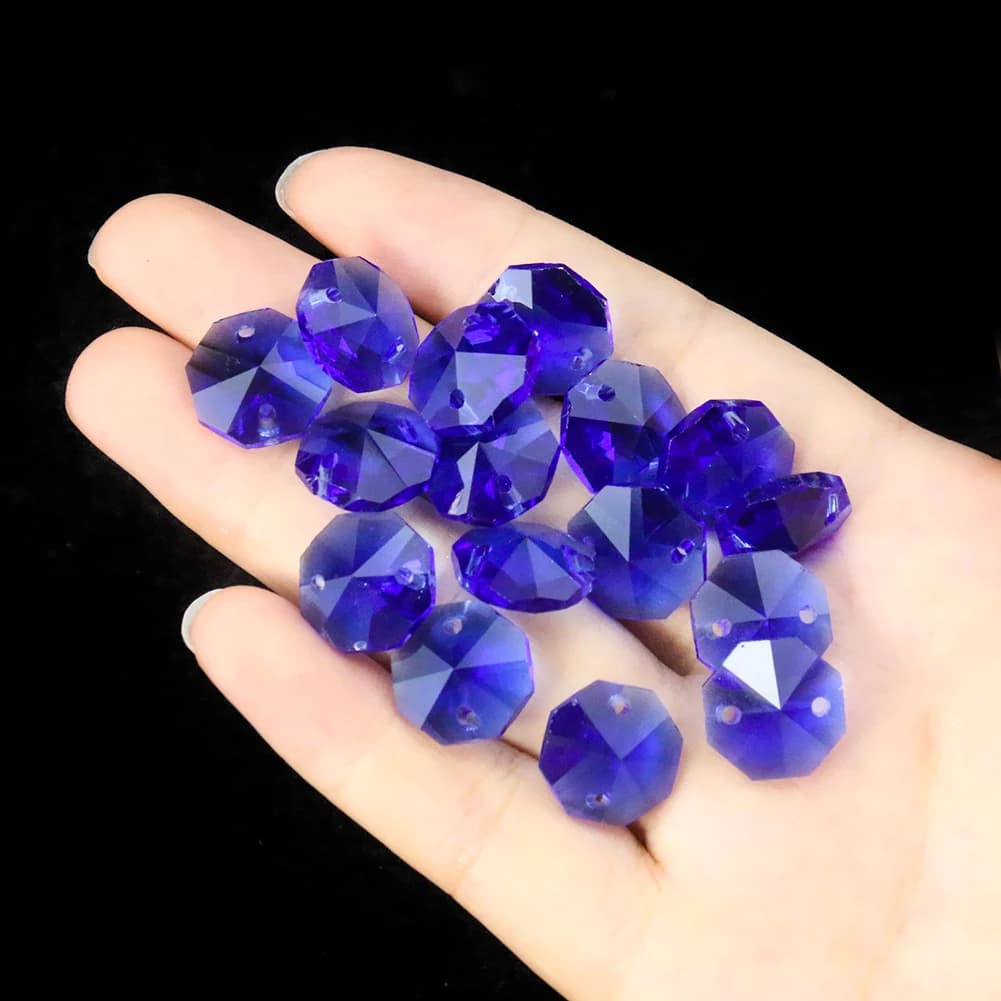 Perles octogonales en cristal, 50 pièces, 14mm, 2 trous, prismes, pièces de lustre, pendentif en ver