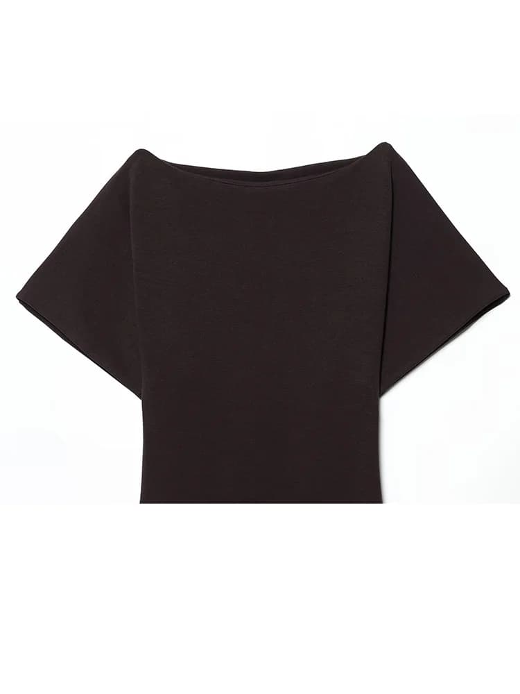 HH 2026 Robe midi plissée unie pour femme, mode été, avec fermeture éclair latérale, manches courtes