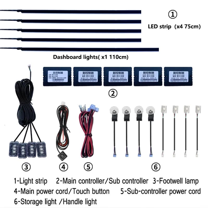 18 en 1 LED lumières d'ambiance de voiture intérieur LED bande acrylique lumière RGB 64 couleur Guid