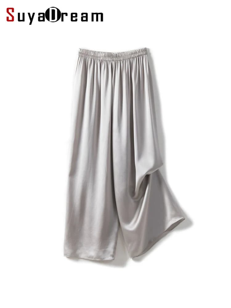 SuyaDeam – pantalon en soie Pure 100% pour femmes, taille élastique, jambes larges, longueur chevill