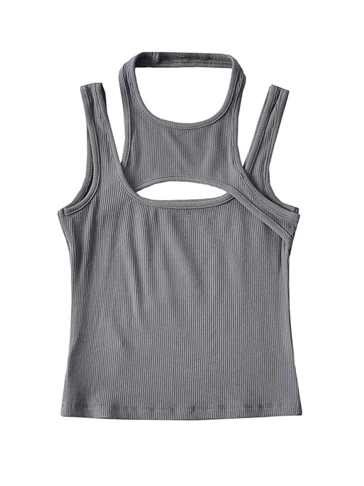 Asolls-Crop Top Y2K E-girl Hollow Out Corset Top, Fibro Neck, Mini GlaSemi, Casual, Sportive Summer
