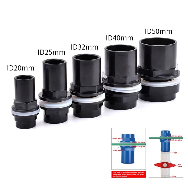 Connecteur d'aquarium noir/bleu/blanc, 20 ~ 50mm, tuyau étanche en PVC, raccord droit pour Aquarium,