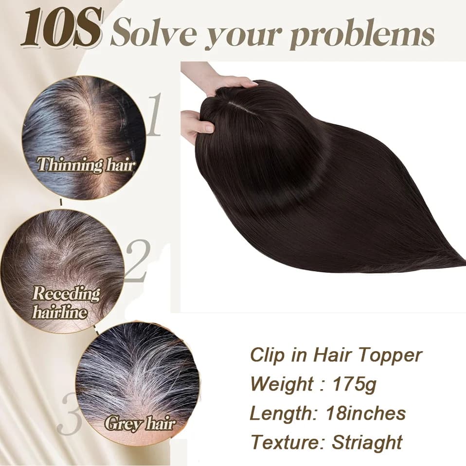 Benehair cheveux Toppers pour femmes 18 '' Striaght Topper cheveux avec frange pour cheveux aminciss