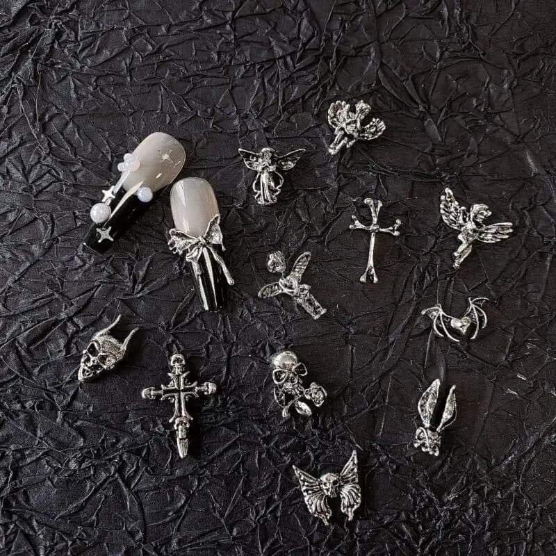 Breloques gothiques pour Nail Art, Style Punk, alliage d'argent Antique, accessoires de croix cathol