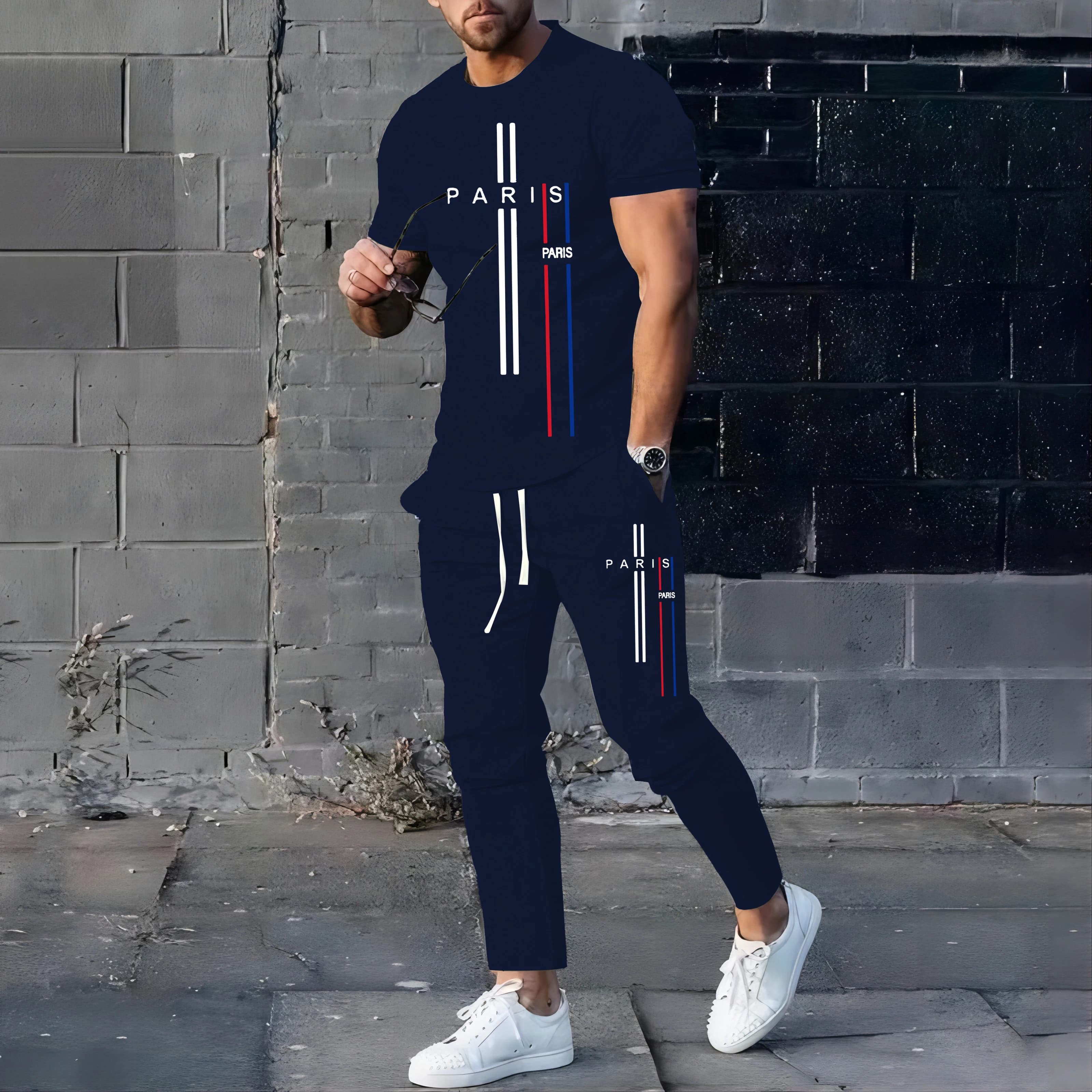Vêtements de sport de Football pour hommes, T-shirt et pantalon, ensemble décontracté à manches cour