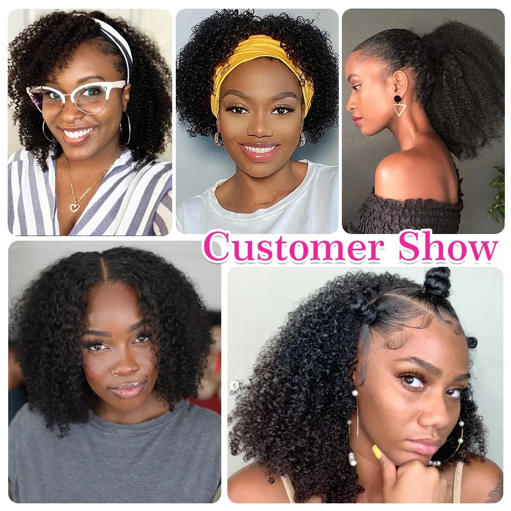Demi-perruque sans colle, cheveux naturels crépus bouclés, bandeau amélioré 3 en 1, sans dentelle, a