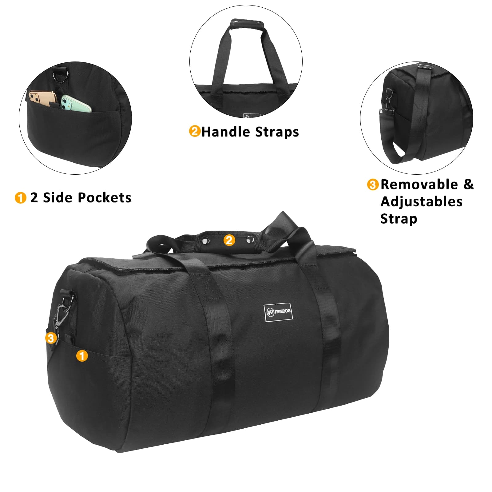 FIREDOG Anti-odeur avec serrure Organisateur de voyage de grande capacité Sac de sport de rangement