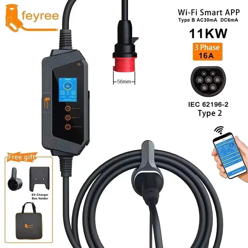 Feyree Type2 câble chargeur EV Portable 11KW 16A 3P chargeur de voiture Wi-Fi APP contrôle EVSE boît