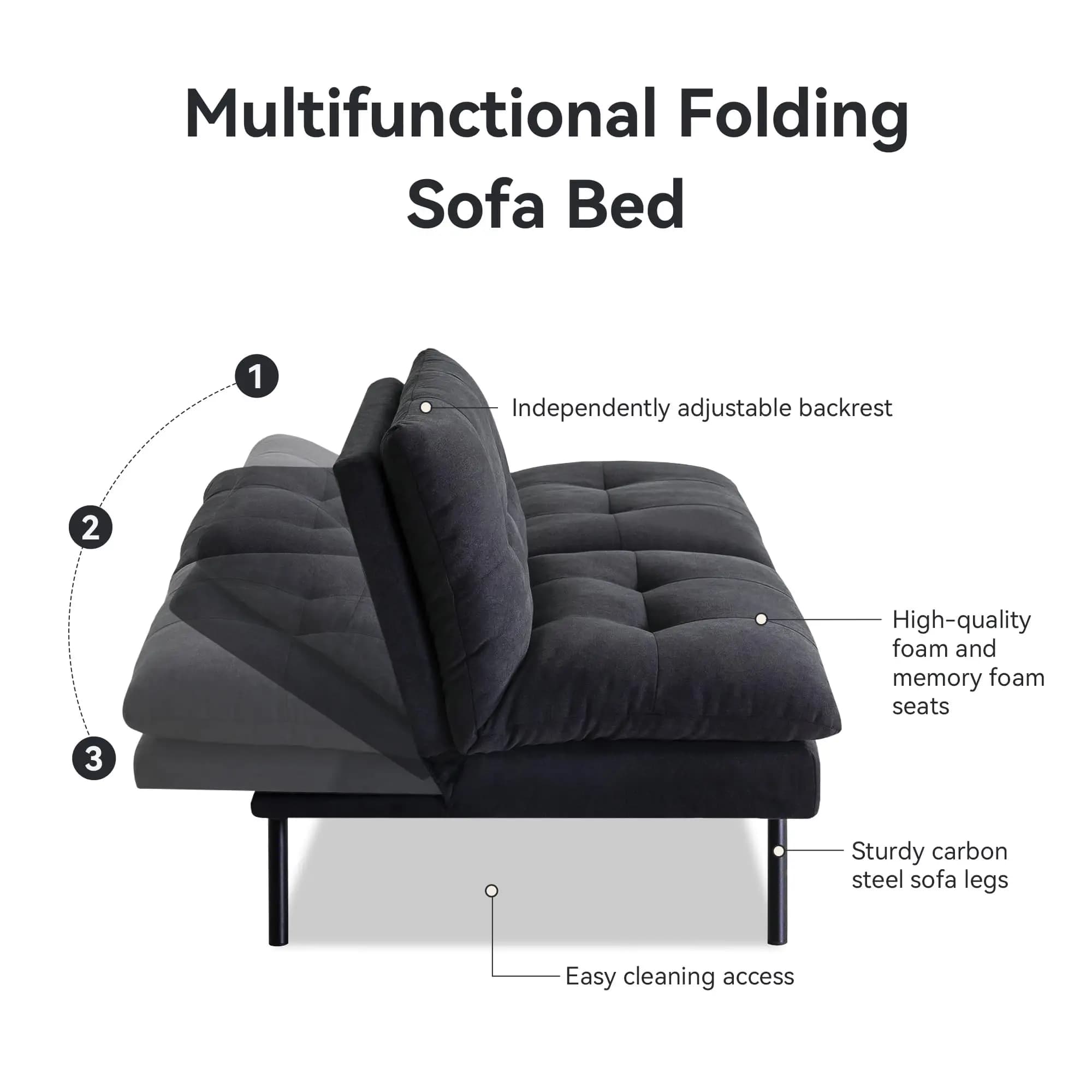 Hcore-Canapé-lit en mousse à mémoire de forme, sofa convertible, causeuse noire pour petits espaces,