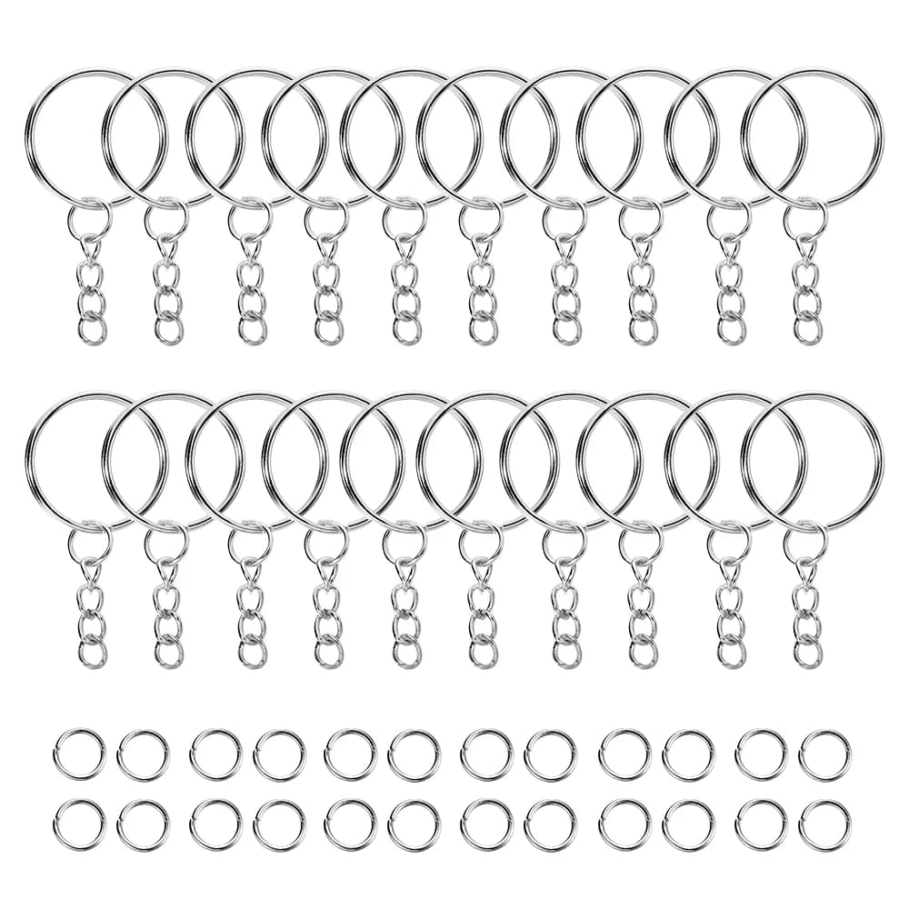 100 pièces 25mm porte-clés avec 100 pièces 8mm anneaux de saut connecteurs pour bricolage porte-clés