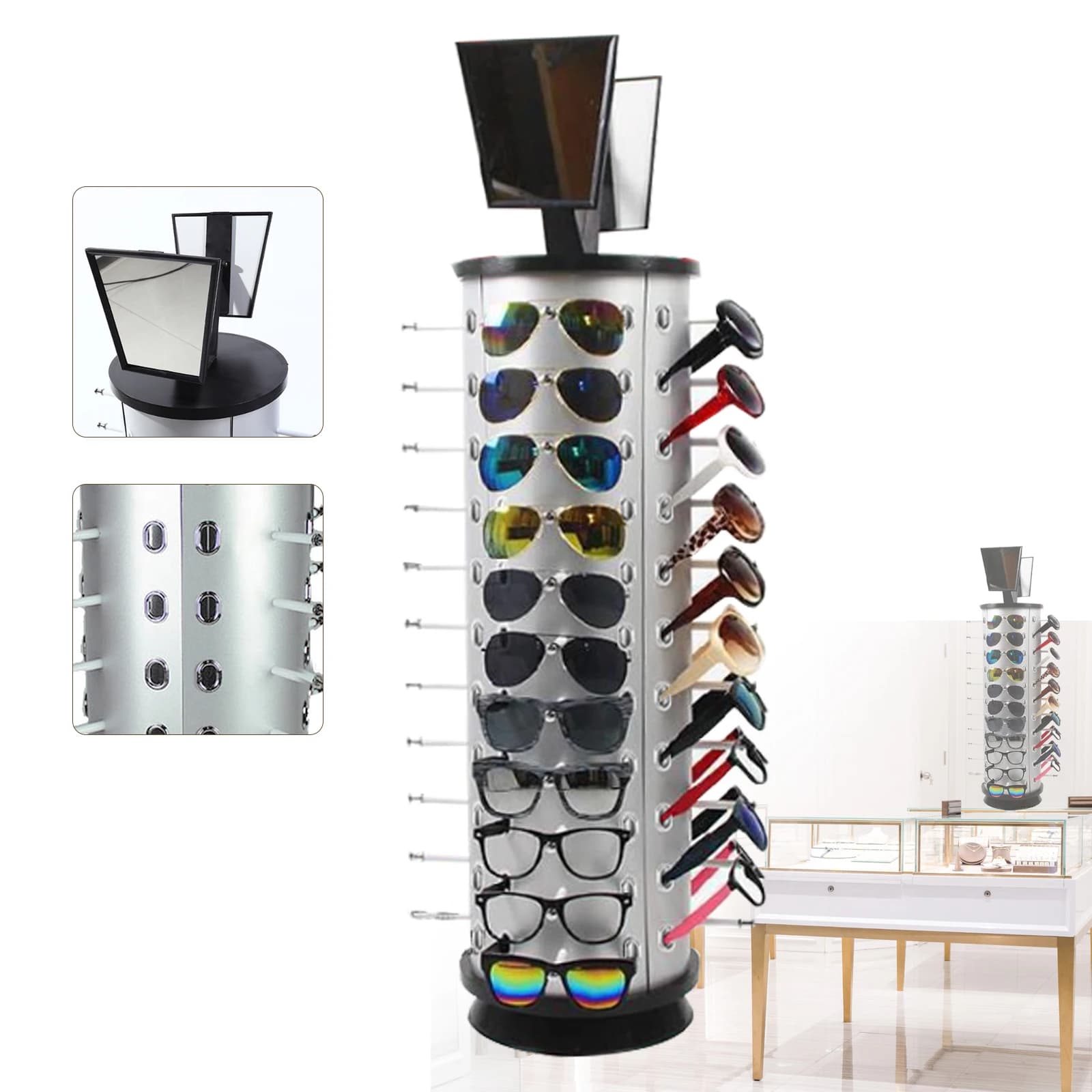 Présentoir à Lunettes Rotatif à 360 ° T1, Support d'Étagère Rotatif, Commercial, 44 Paires, Nouveau